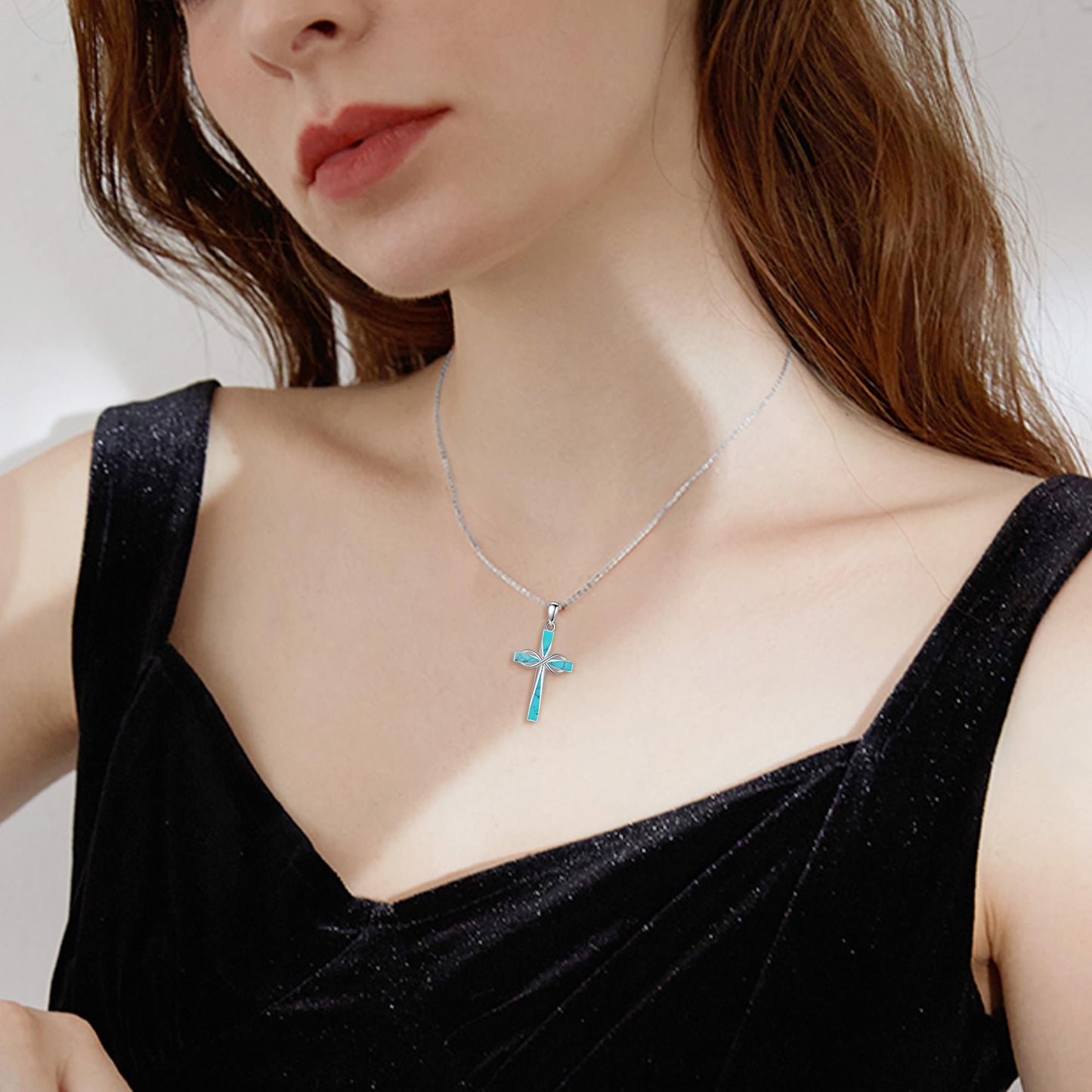 ONEFINITY Turquoise Cross Necklace 925 Sterling Silver Infinity Cross Pendant Necklace Western Jewelry Gifts for Women Men