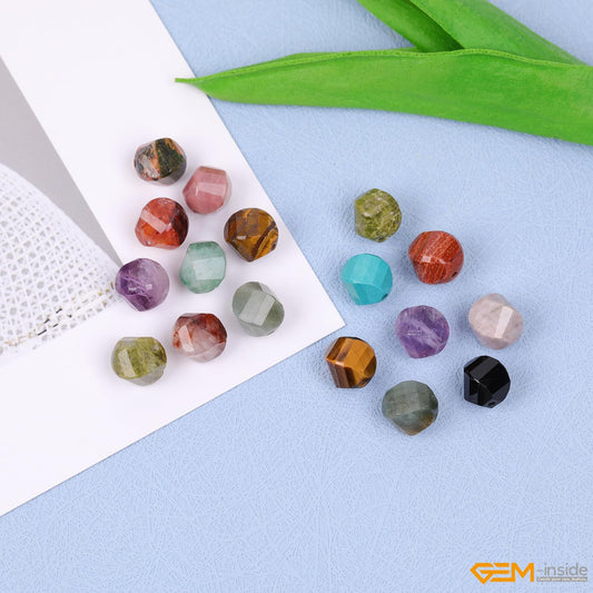 GEM-Inside 32Pcs 10mm Twist Faceted Dyed Lapis Lazuli Malachite Jasper Gemstone Charms Beads for Bracelet Necklace Jewelry Making Power Energy Chakra Beads