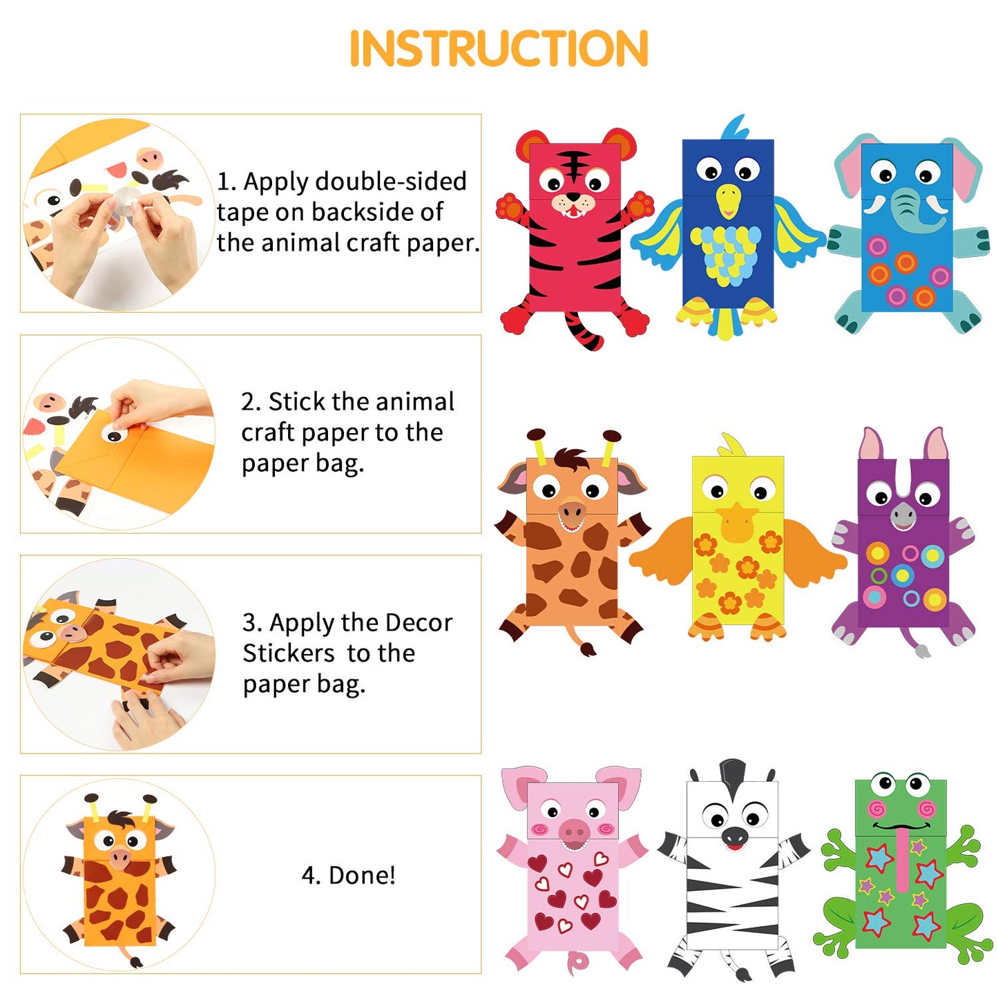 WATINC 9Pack Hand Puppet Art Craft - DIY Making Your Own Paper Sock Puppets Kits Wiggle Googly Eyes, Imaginative Early Learning Classroom Family Storytelling Games Pretend Party Supplies (Animals)