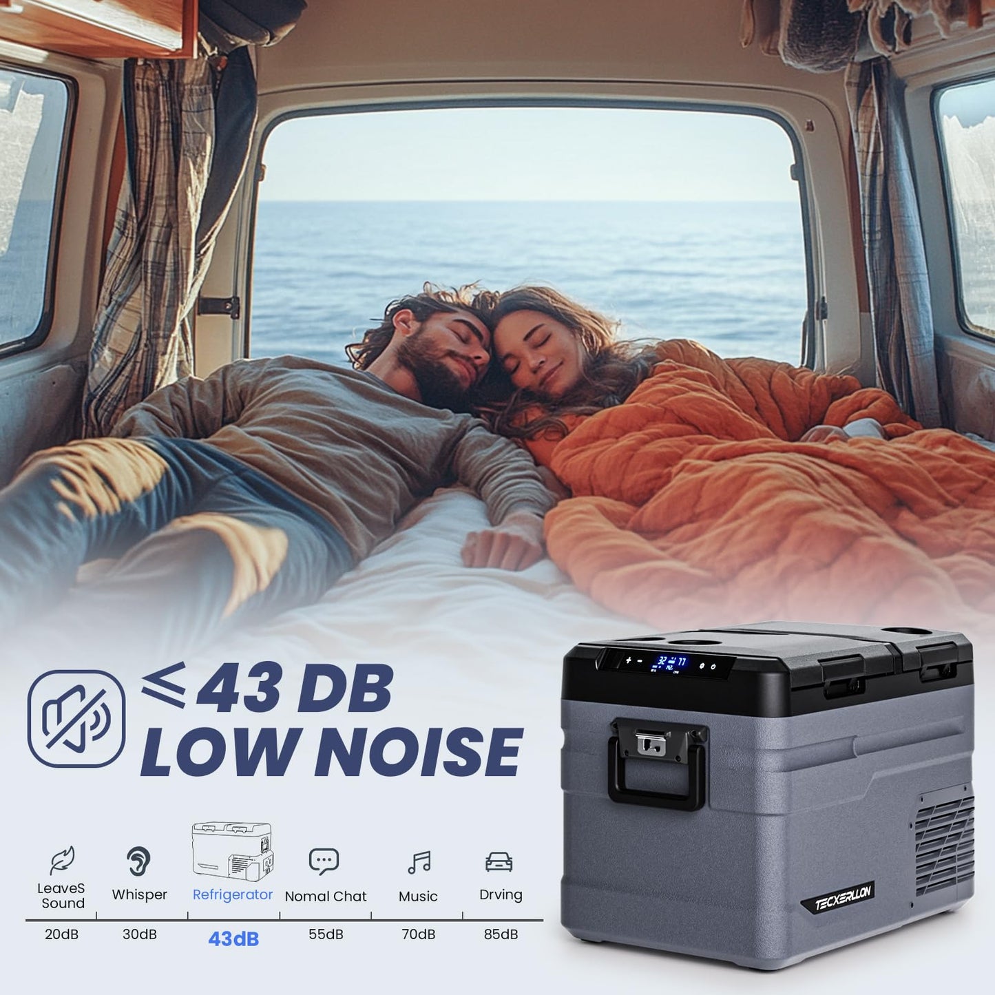 TECXERLLON 12 Volt Car Refrigerator Dual Zone Electric Cooler, 40 Quart Portable Freezer Fridge with APP Control, Compatible with Detachable Battery (Not Included), for Overlanding, Camping, RV, Truck
