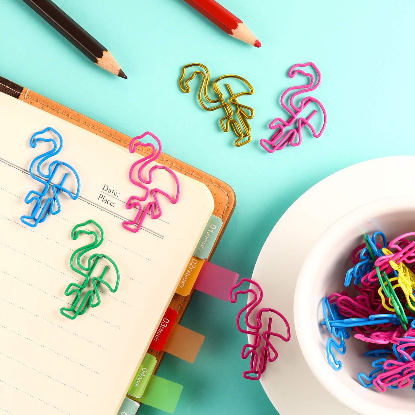 Frienda 105 Pieces Flamingo Paper Clips Flamingo Office Supplies Desk Accessories Metal Paper Clips for School Office Supplies