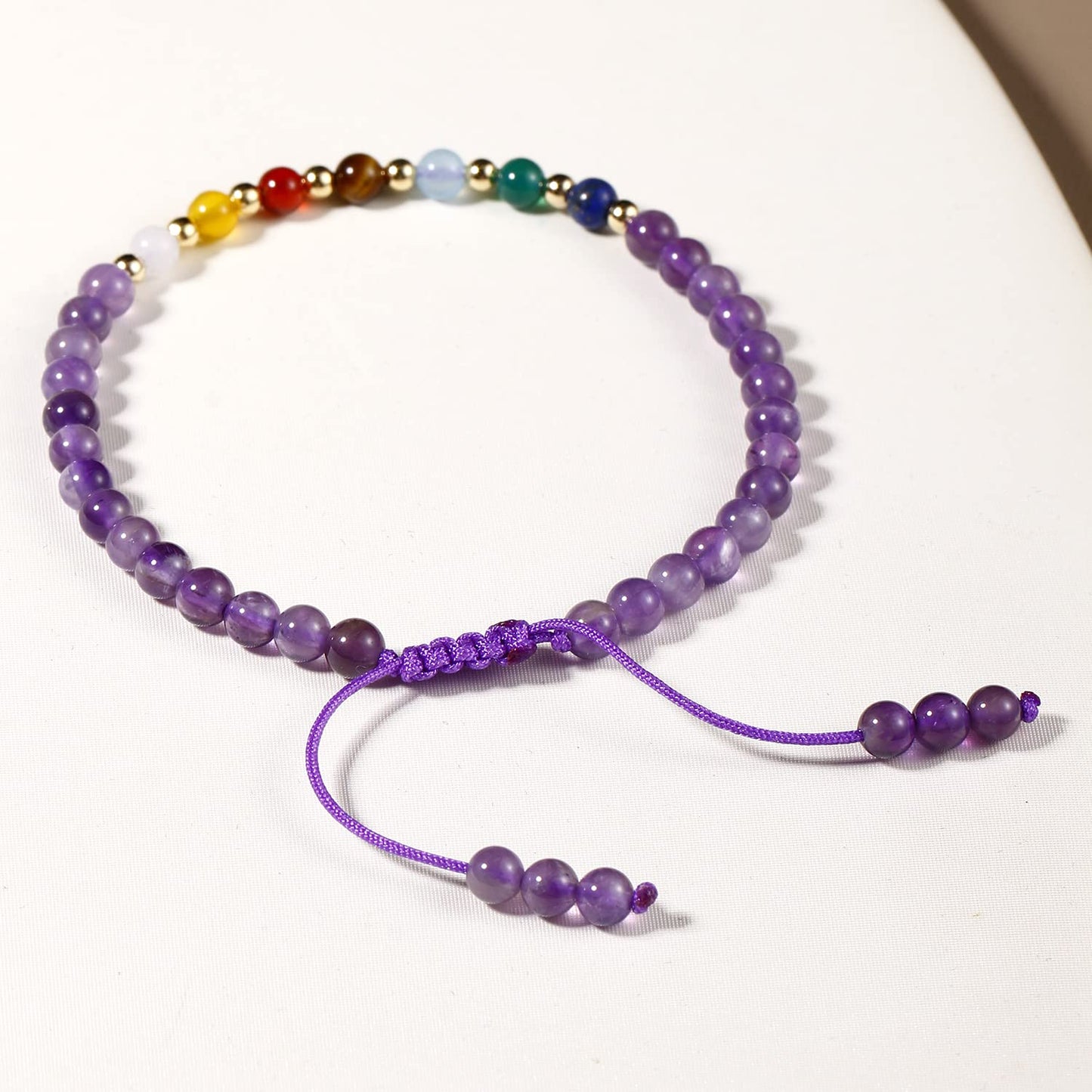Jewever 7 Chakra Bracelets for Women Real Stone Lucky Rope Crystal Bead Bracelet Crystals and Healing Stones Jewelry Birthday Gifts (Amethyst)