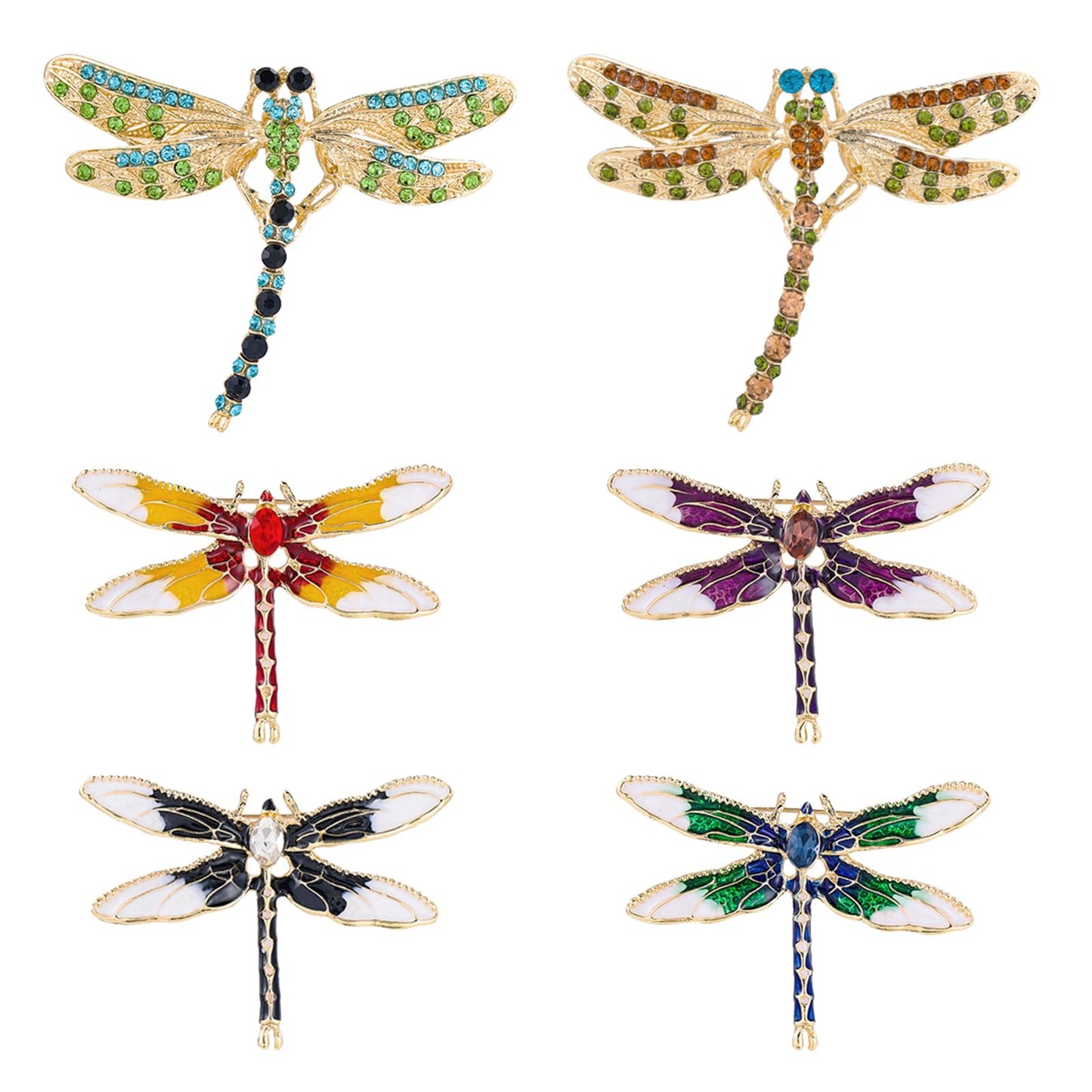 MEEDOZ Women’s Set of 6pcs Lovely Crystal Rhinestone Enamel Dragonfly Lapel Brooch Pin Set for Party Gift Jewelry Accessories