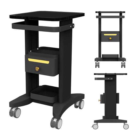 Seveat Professional Medical Cart with Drawers, 3 Tier, 198 Lbs Capacity, Portable Rolling Trolley for Home, Spa, Hospital, Office, Clinic (Black)