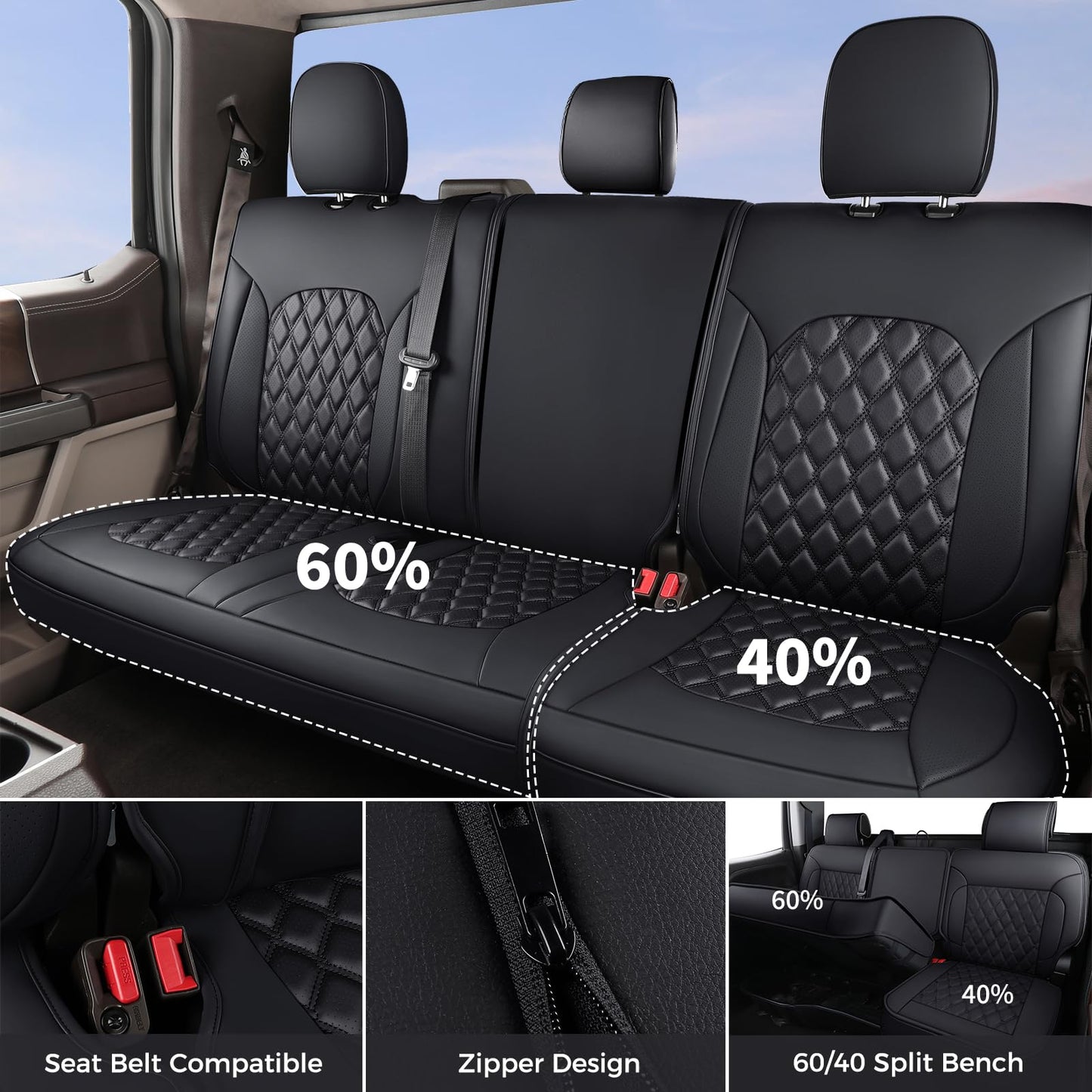 Huidasource Wrangler JK Seat Cover 4 Door, Waterproof Leather Custom Car Seat Cover, Front&Rear Seat Cushion Protector Fit for Jeep Wrangler JK 4-Door Sahara Sport Rubicon 2007-2017(Full Set/Black)