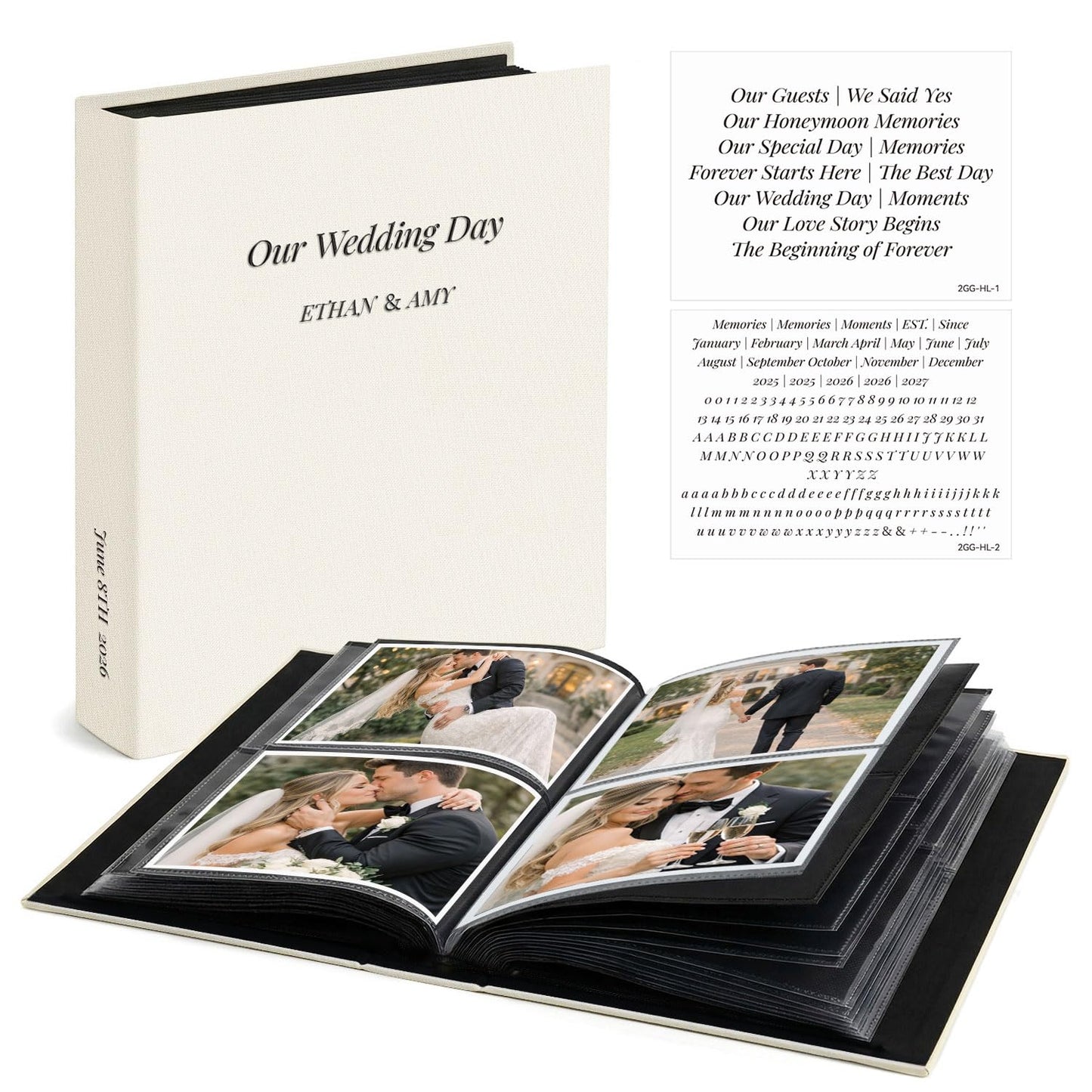 Vienrose Wedding Photo Album 4x6 Slip In Pocket Photo Album with 200 Pockets, Cloth Cover Photo Book, Acid-Free Pages, DIY Custom Cover with Tweezers &Wedding Themed Crystal Stickers, Beige