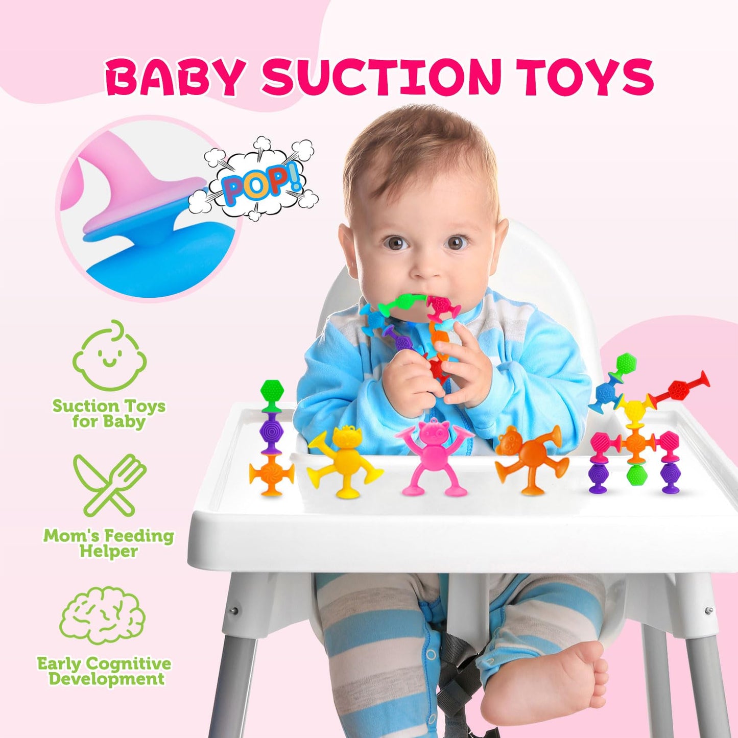 Suction Cup Kids Bath Toys for Toddler Aged 3, 60PCS Animal and Textured Suckers, Montessori Sensory Gifts for Kids 4-8 Years Old, Educational Learning Building Toy