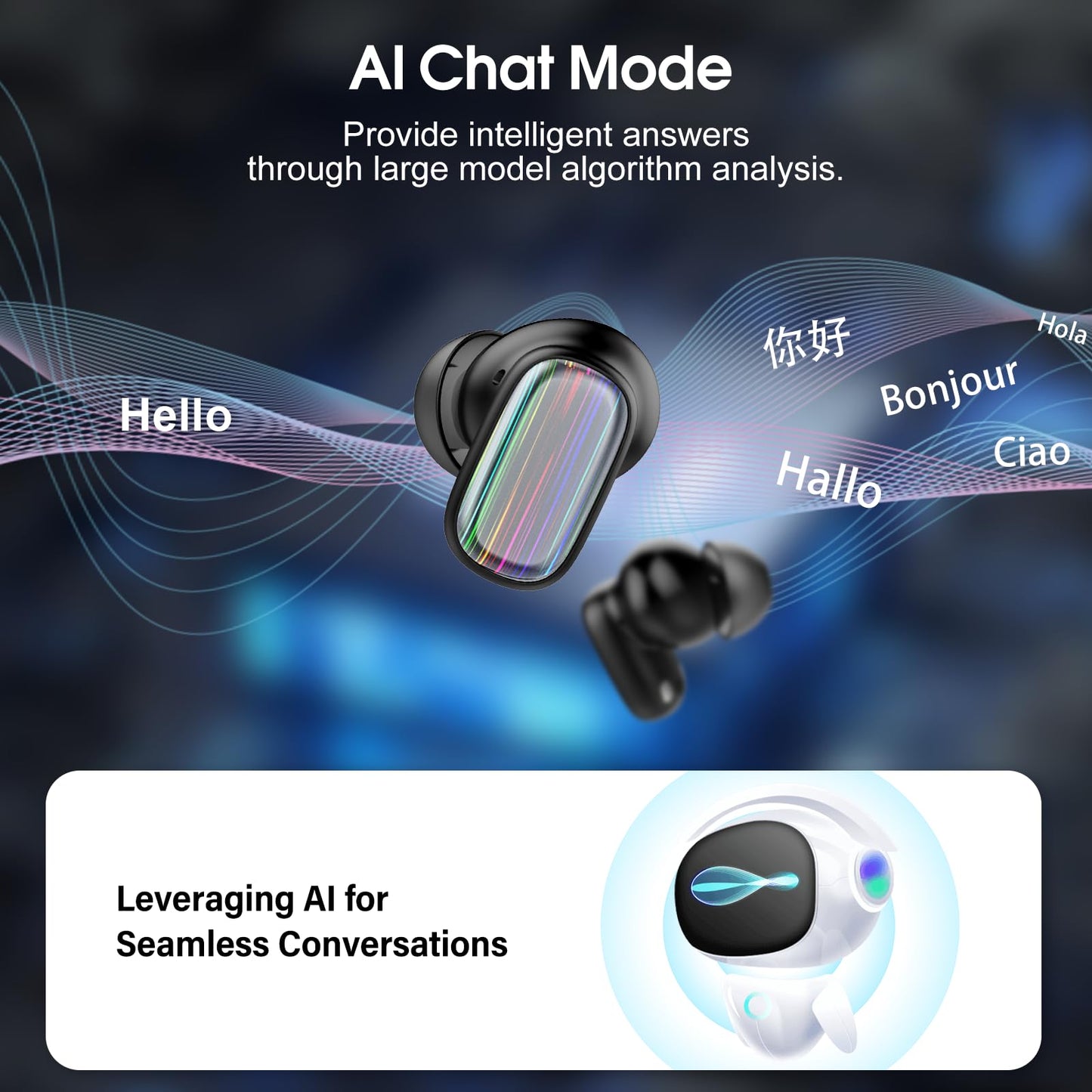 AI Language Translator Earbuds Real Time, 164 Language/6 Translation Modes Translator Earbuds 3-in-1 Translation Headphones, Bluetooth 5.4 Translation Device for Travel Business Learning, Black