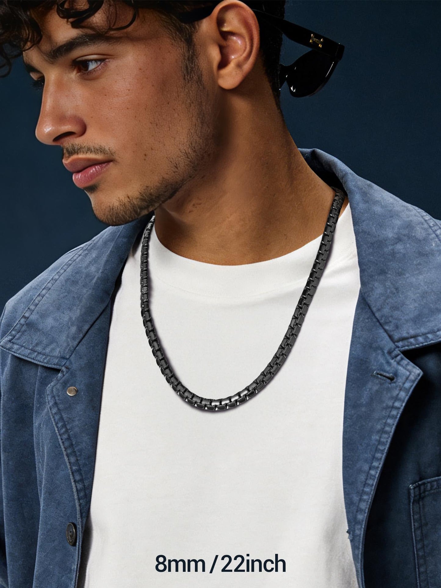 PROSTEEL Stylish Stainless Steel Flat Link Chain Necklace for Men, 2mm/4mm/6mm/8mm. Silver/18K Gold/Black, Hypoallergenic Jewelry, 14"-30", Come with Box, Black8mm-30in