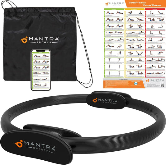 MANTRA SPORTS Pilates Ring - 13 Inch Magic Circle Pilates Ring - Toning Inner Thigh Exerciser, At-Home Yoga Equipment for Home Workouts - Thigh Master for Women, Arms & Core Toning - Carbon Black