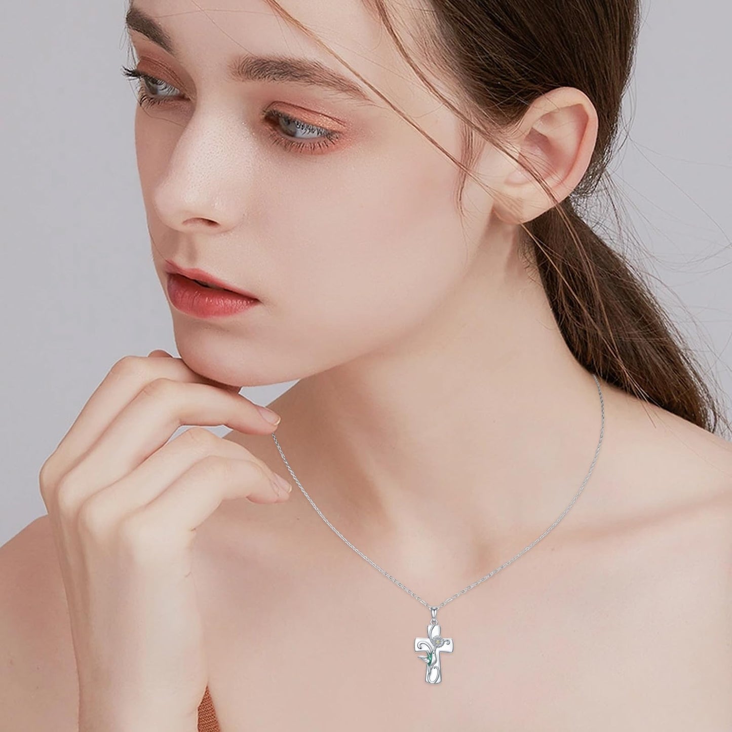 Cross Necklace for Women S925 Sterling Silver Cross Hummingbird Pendant Necklace Protection Jewelry Gifts for Mom Wife Birthday Graduation Anniversary
