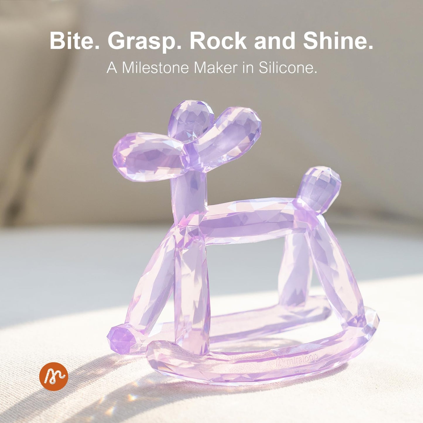 Miraloop Crystal Jelly Baby Teether – Jellydog Teething Relief Toy for Infants 3-6 Months, Silicone Handheld Teething Toy, BPA-Free, Odorless, Prevents Choking, Safe for Babies (Amethyt)