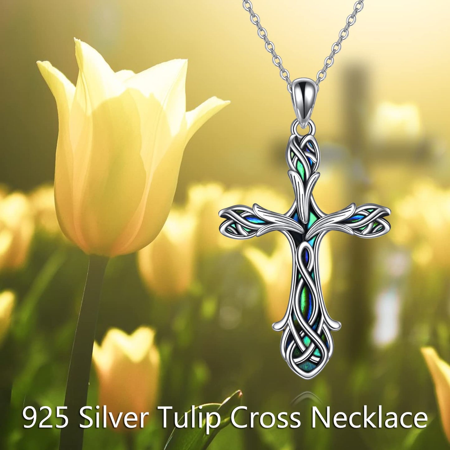 ONEFINITY Cross Necklace 925 Sterling Silver Celtic Knot Tulip Cross Necklace Pendant Gifts for Women Jewelry