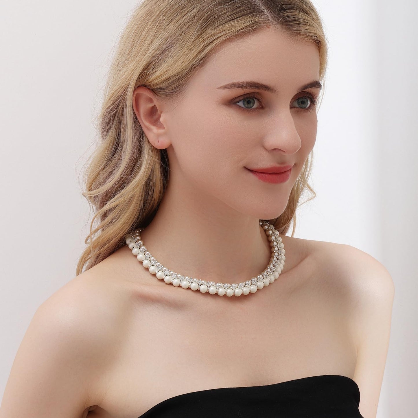 AILUOR Pearl Necklace for Women, Round Imitation Pearl Choker Necklace 20s Flapper Pearls Accessories for Themed Party Dainty Beaded Choker for Women (Two-tone)