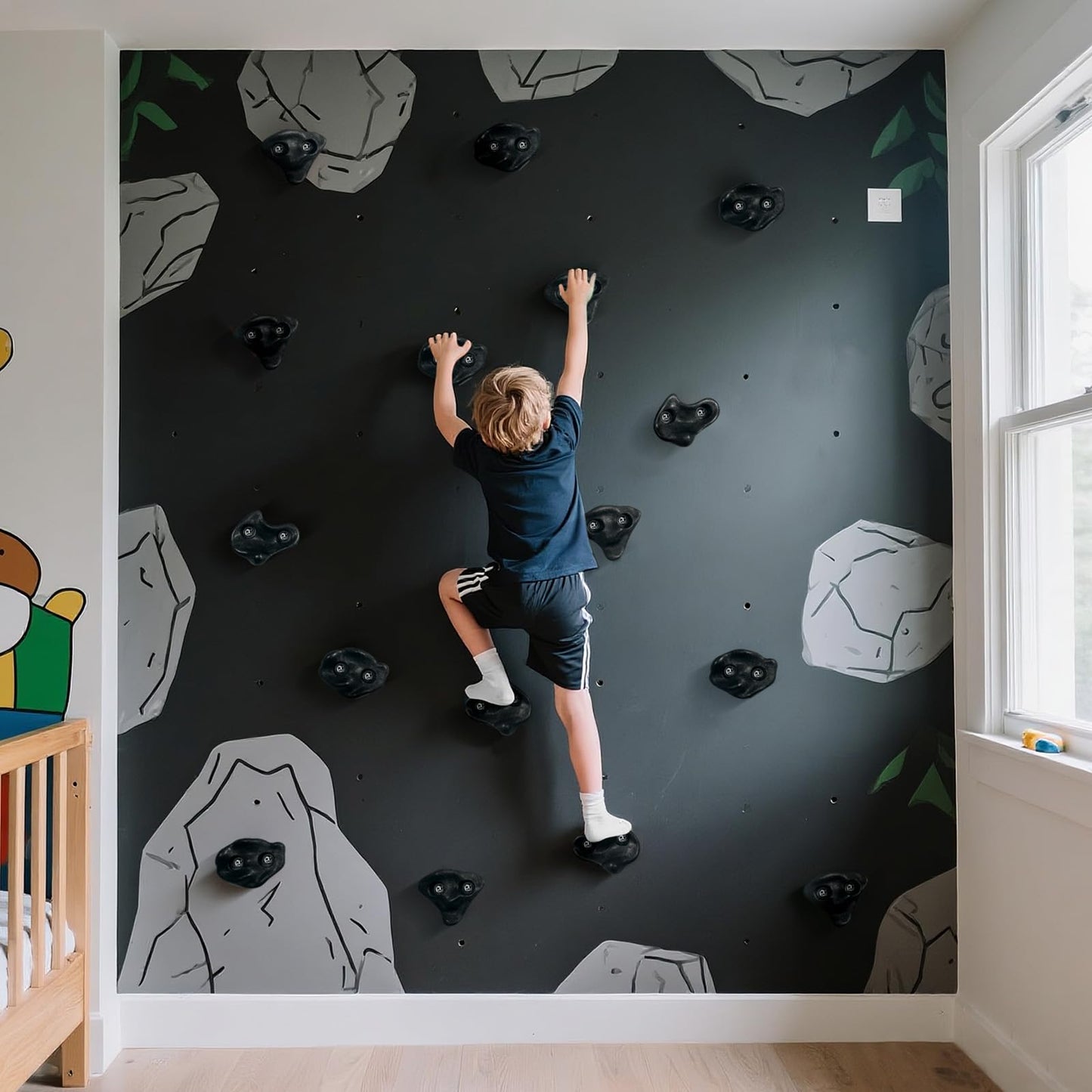 TOPNEW 24PCS Climbing Holds for Kids,Large Adult Rock Wall Holds with 4 Handles for Play Set, Rock Wall Climbing Kit with Mounting Hardware for Indoor and Outdoor Climbing - Black