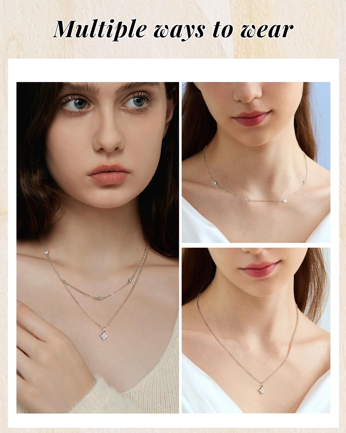 ACECHA Diamond Necklaces for Women-Dainty 18K Gold Silver Plated Choker CZ Layered Pendant with Zircon Cross Trendy Minimalist Necklace Jewelry Gifts For Women (silver-diamond clover)