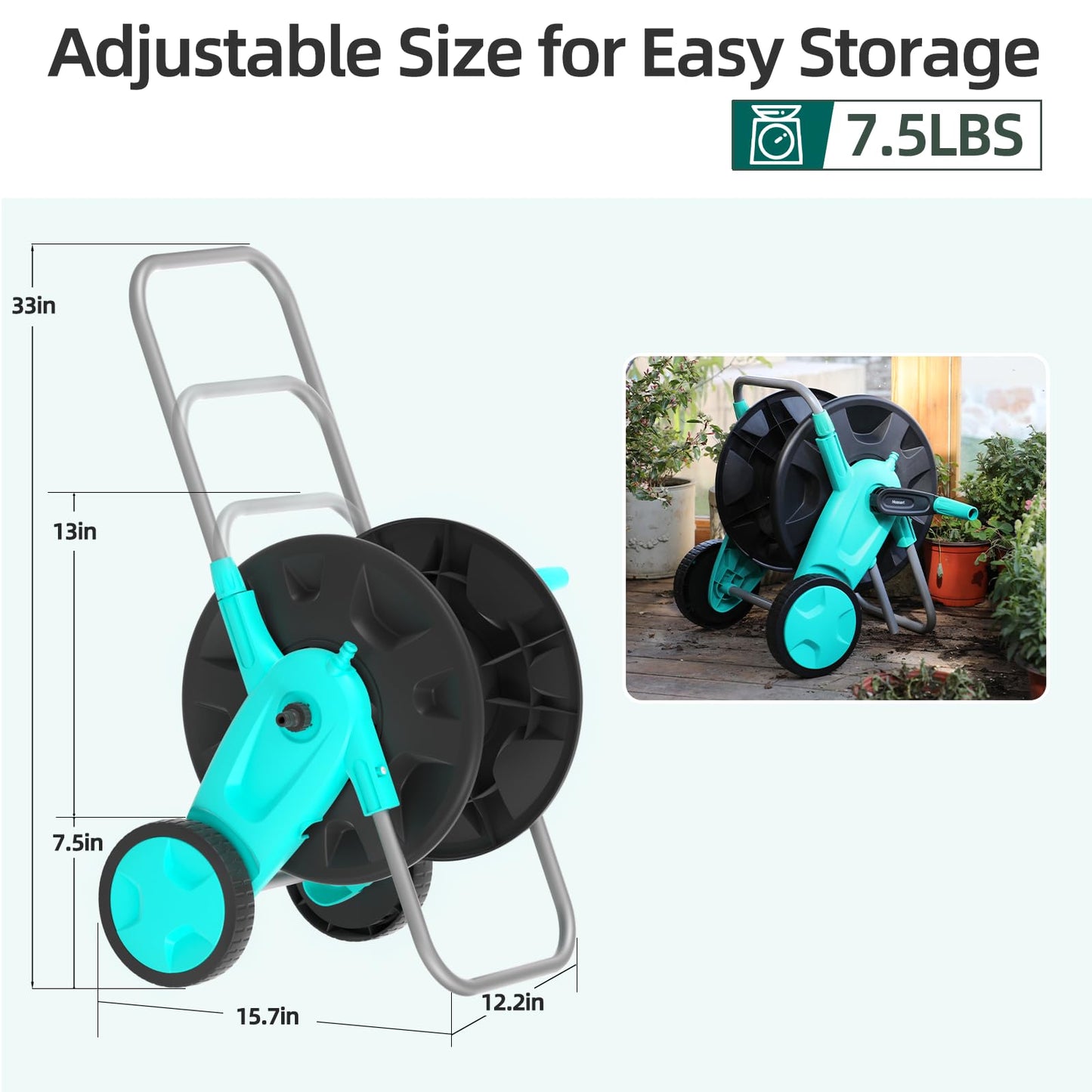 Portable Garden Hose Reel Cart, Hold Up to 75-100 Ft of 5/8 Inch Hose,Garden Water Pipe Holders Mobile Tools with 2 Wheels for Outside Hose Storage