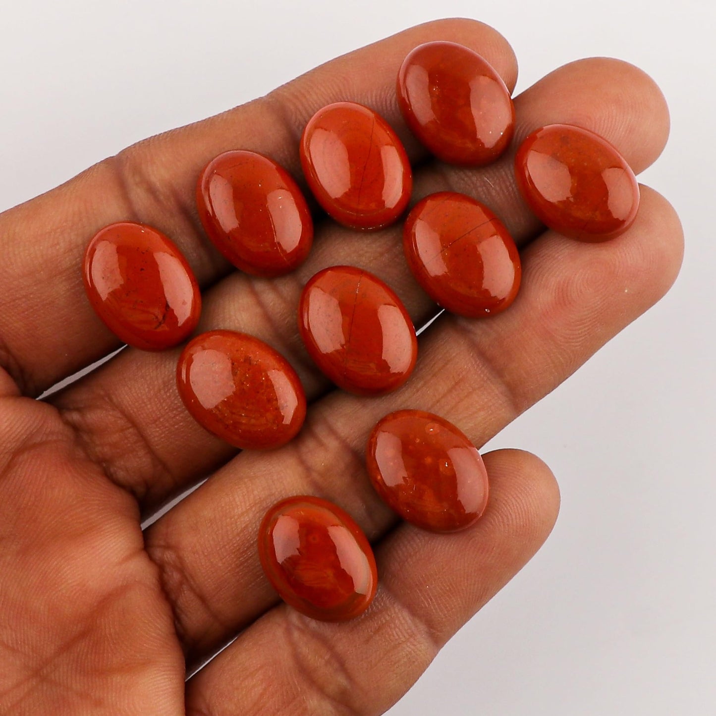 2 PCS, 16x12 MM, AURA GEMS Natural Red Jasper, Cabochon, Oval Shape, Jewelry Making Stone Supply, Pocket Worry Stone Crystals for Anxiety Stress Relief Therapy, Real Crystal, Birthstone