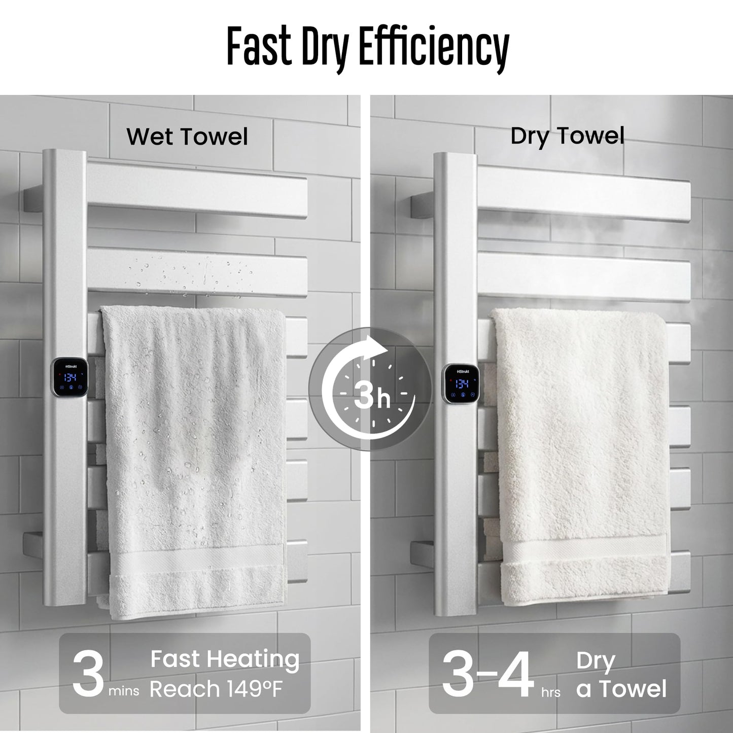 HStrukt Towel Warmer, Heated Towel Rack with Built-in Timer and Temperature Control,Hard-Wired(Left-Wiring)/Plug-in Wall-Mounted Towel Rail, Aluminum, 18.8" W X 25.6" H, Silver