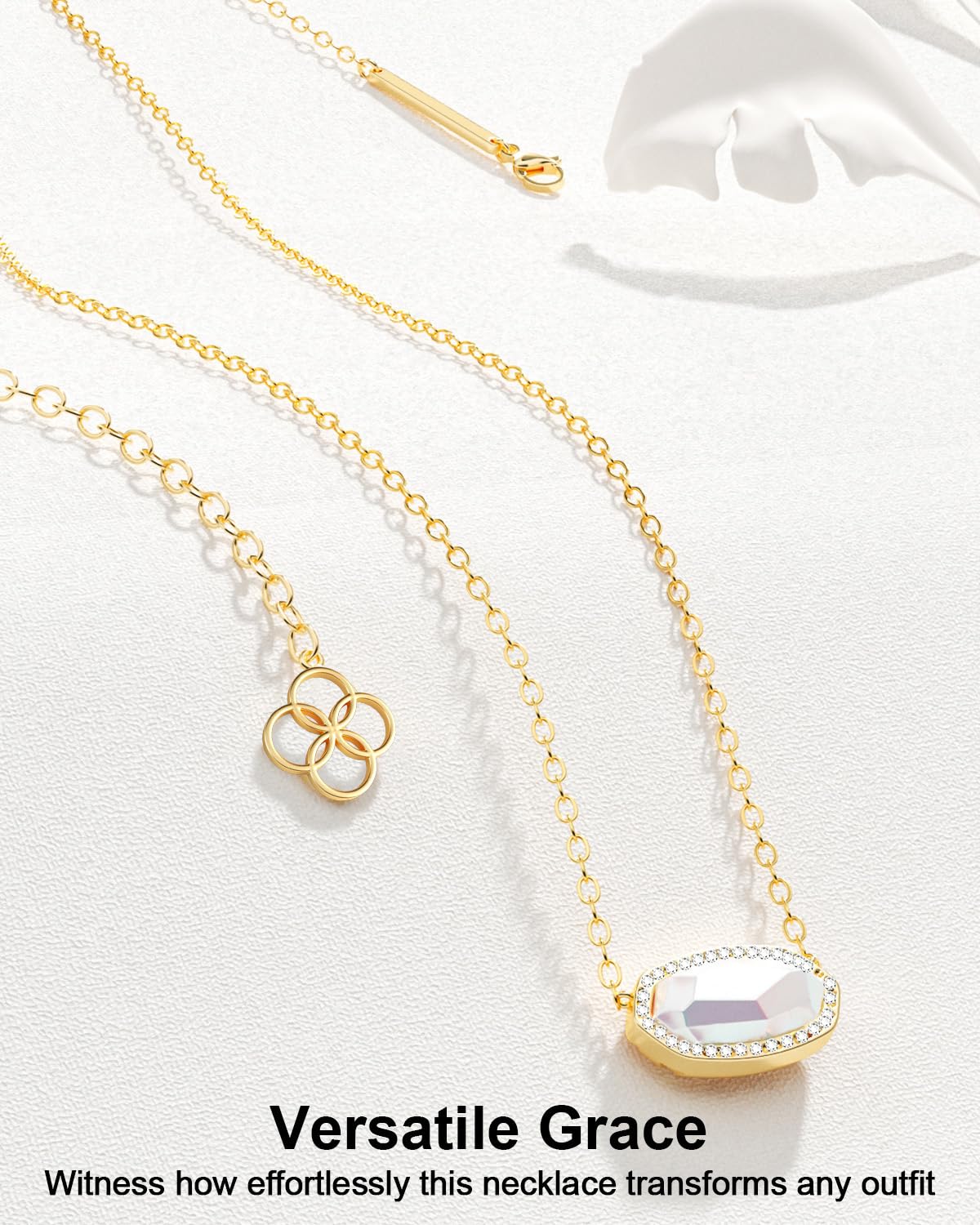AICase 18K Gold Plated Pendant Necklace for Women,Diamond Rhinestone Dainty Fashion Jewelry,Anniversary Wedding Birthday Gifts for Women/MoM/Sister/Friends/Her/Wife/Grandma/Coworker_White