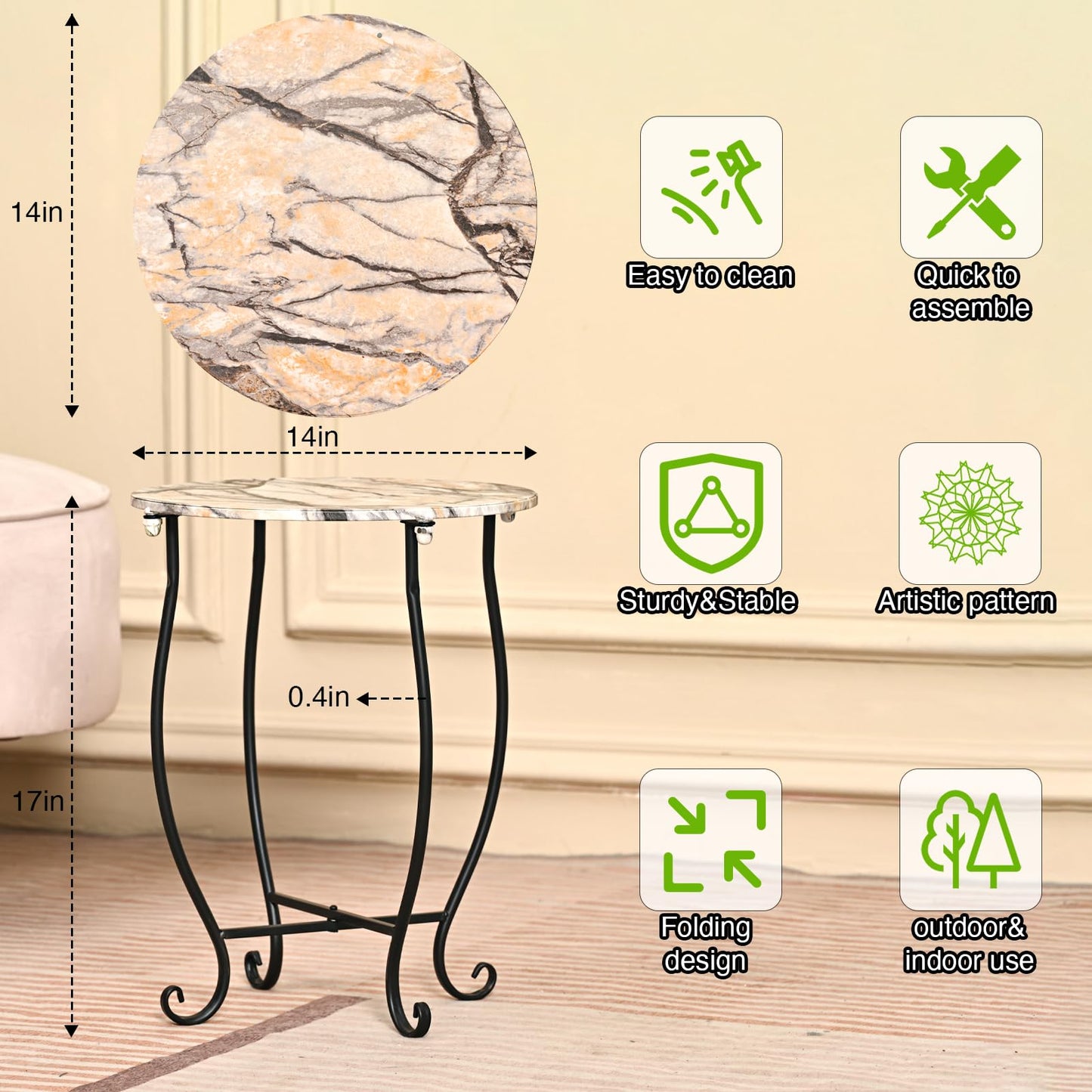 Aonagi Patio Side Table, Versatile 14" Round Side Table for Balcony Yard Porch Bedside Rocking Chair and Pool Chair, Weather Resistant Metal Accent Table for Indoor Outdoor Use, Easy Assembly