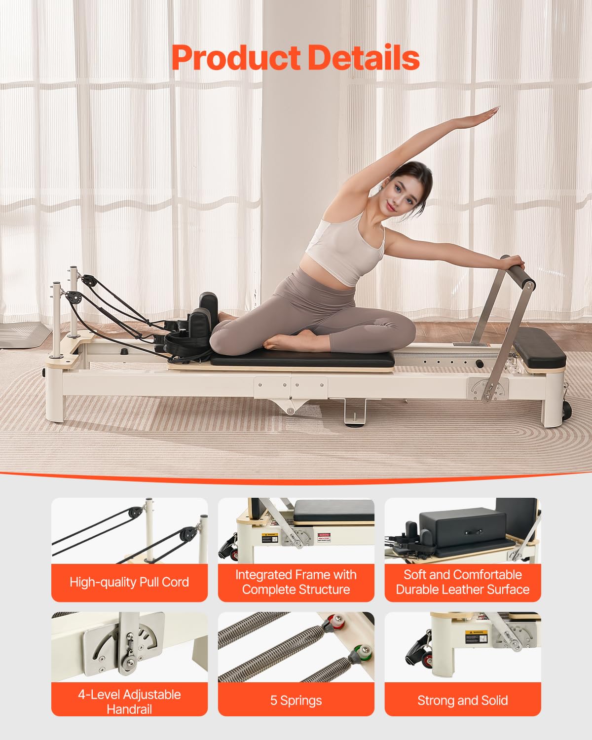 VEVOR Foldable Pilates Reformer Machine, Reformer Set with Sitting Box, Pilates Bed with Dual Resistance- Spring & Cord, for Advanced Users & Beginners Home Gym Studio, Up to 400 LBS
