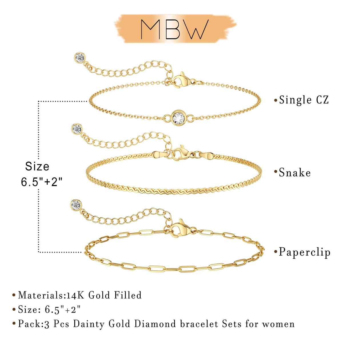 Dainty Bracelets for Women Trendy, 14k Gold Plated Stackable Bracelets Layered Paperclip Snake Chain Bracelet Set Fashion Minimalist Simple Bracelets Cute CZ Jewelry Gifts for Women
