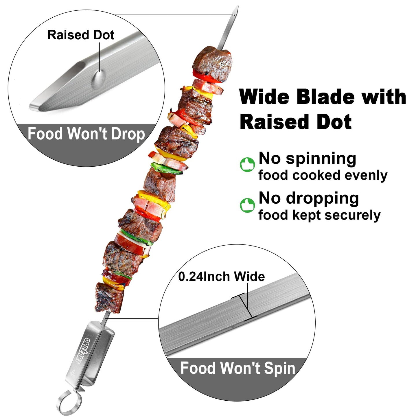 GRILLART Kabob Skewers for Grilling - Metal Skewer for Kabobs with Slider - Flat BBQ Skewer Stainless Steel - 17" Shish Kabob Grill Skewers & Ideal Kabob Sticks for Meat Shrimp Chicken Veggie (10PCS)