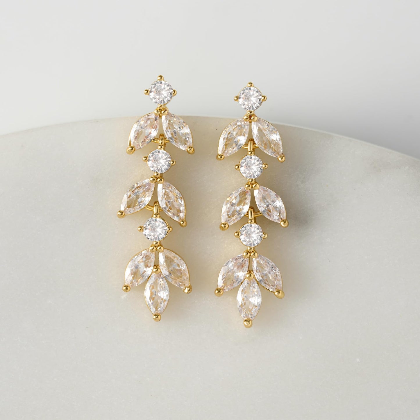 SWEETV Cubic Zirconia Wedding Earrings for Brides Bridesmaids, Elegant Marquise Bridal Dangling Earrings, Crystal Drop earrings for Women Jewelry Gifts (Gold)