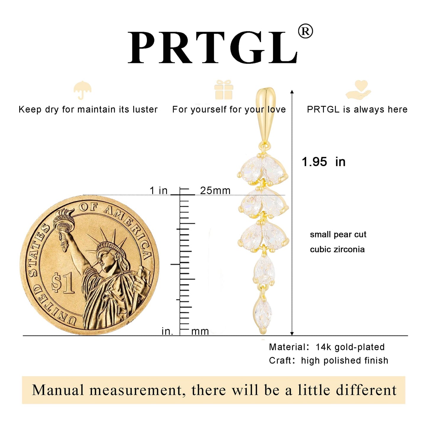 PRTGL Cubic Zirconia Earrings - 14K Gold Plated Cubic Zirconia CZ Dangle Wedding Earrings for Women Bridal Bridesmaid