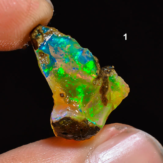 AAAA+ Natural Ethiopian Welo Opal Rough Stone – Ultra Fire Striking Raw Crystal | Handpicked Opal Rock for Jewelry Making | October Birthstone Gemstone (3.2 Carat)