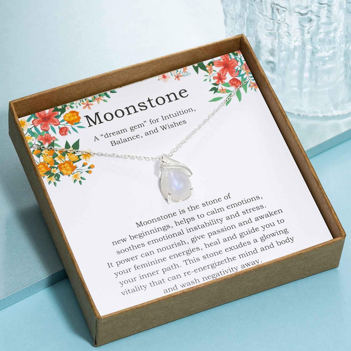 AnalysisyLove Sterling Silver Moonstone Necklace, New Beginnings, Inspirational Gifts for Women, Moonstone Jewelry, Best Friend Birthday Gift ideas