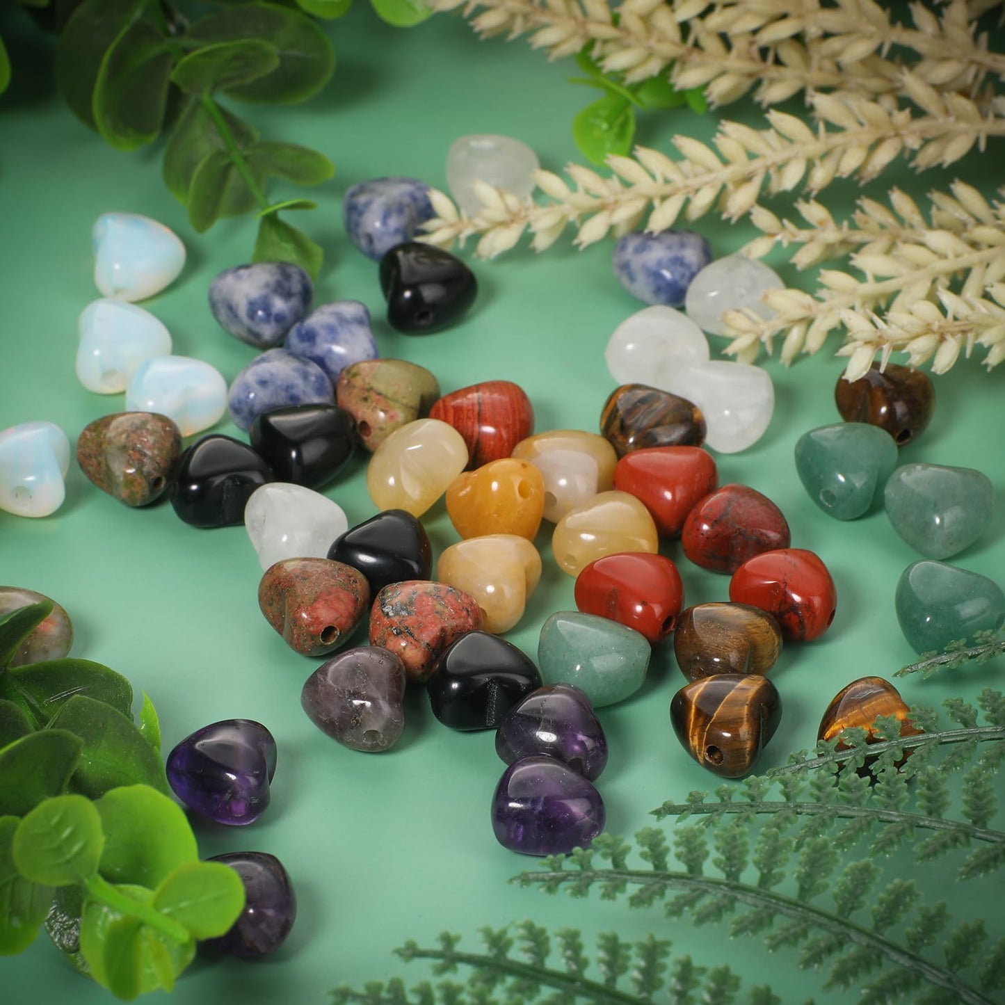 Yochus 5pcs Tiger's Eye Natural Heart Stone Beads，12mm Healing Energy Gemstone for Jewelry Making Earring Necklace DIY