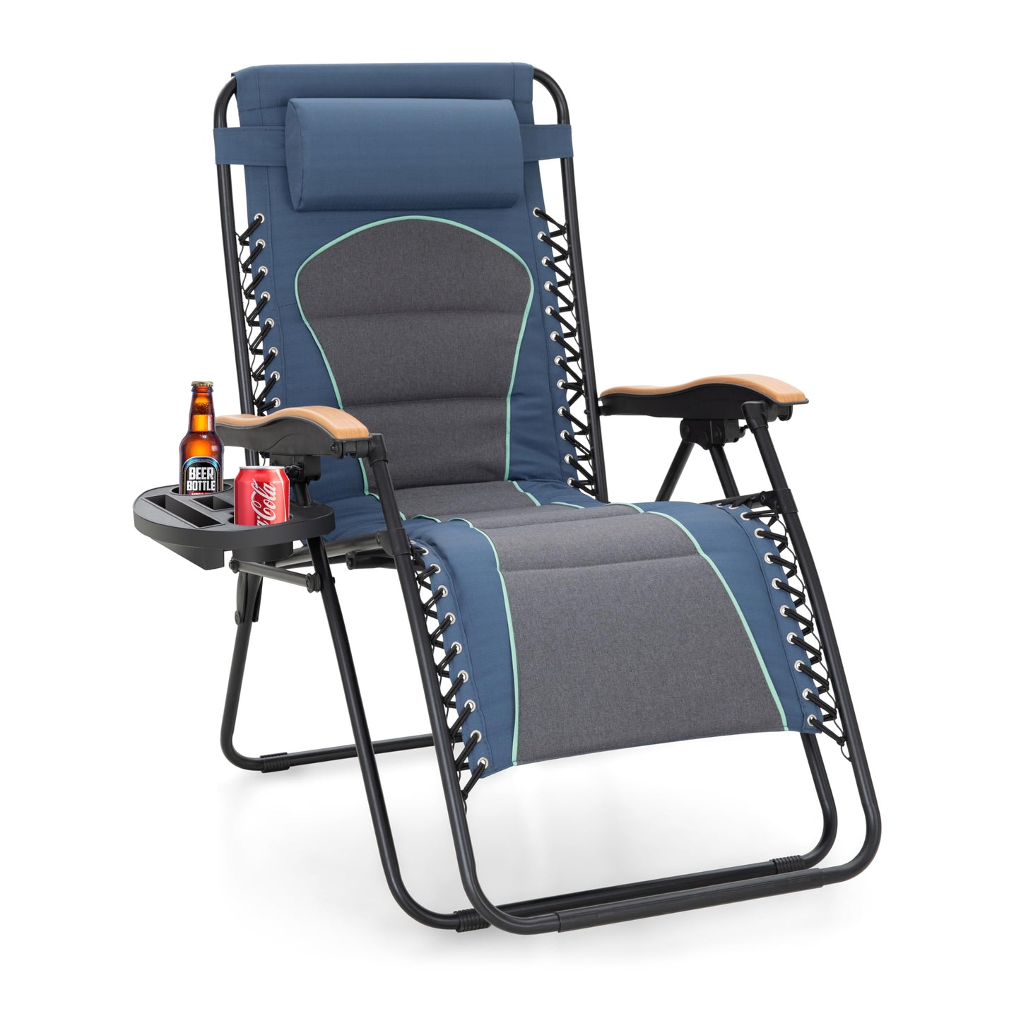Sophia & William Oversized XXL Zero Gravity Lounge Chair Padded Reclining Lawn Chair Outdoor Gravity Chair with Cup Holder, Support 400 LBS, Blue