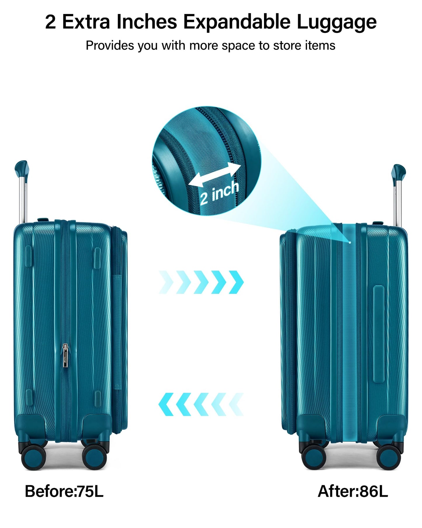 Hanke 24 Inch Expandable Luggage Top Opening Checked Bag Luggage Hard Shell Suitcases with Wheels Lightweight Travel Luggage Medium Suitcase with Lock for Woman Men-Caribbean Blue