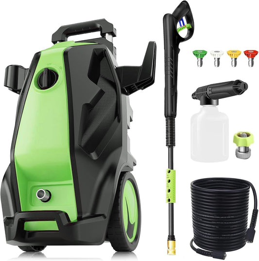 5000PSI 4.0GPM Heavy Duty Electric Pressure Washer with 33 FT Extension Hose, 4 Quick Connect Nozzles and Foam Cannon for Cars/Fences/Driveways/Patios/Home Cleaning, Green