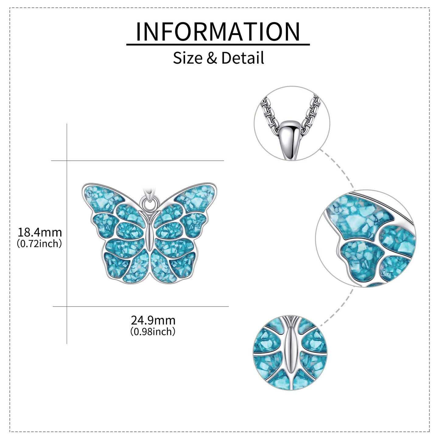 HKPATOP Butterfly Necklaces 925 Sterling Silver Turquoise Butterfly Pendant Necklace Butterfly Jewelry Gifts for Women