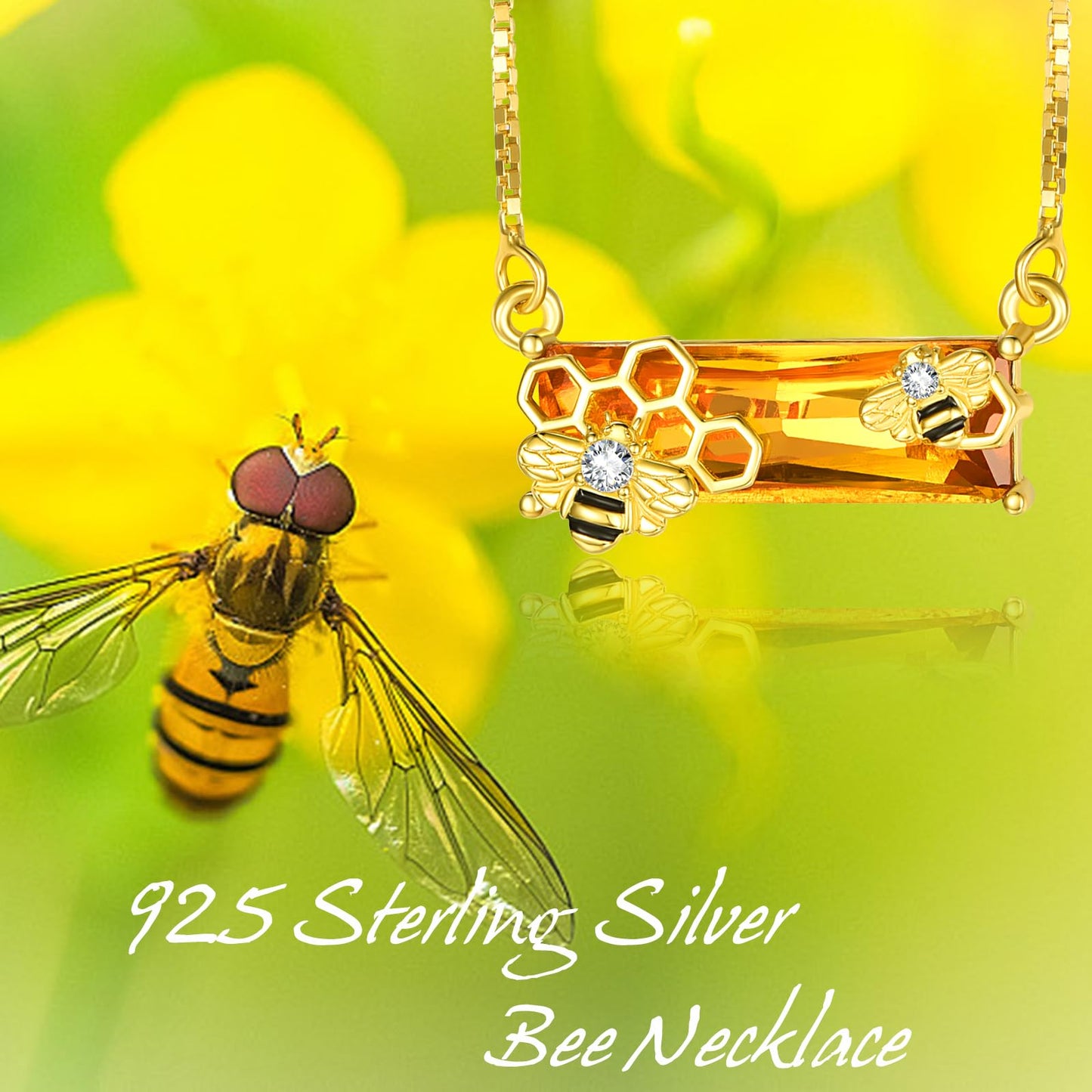 AENEAS Valentines Day Gifts for Women Her Bee Necklace 18K Gold Over 925 Sterling Silver Honeycomb Pendant Citrine Crystal Bumble Jewelry Cute Animal Christmas Gifts for Women Wife Her