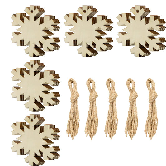 50Pcs DIY Wooden Christmas Ornaments Wooden Snowflakes for Crafts Unfinished Snowflakes Wood Ornaments with Hole, Predrilled Wood Snowflake Cutouts for Crafts Paints Christmas Tree Hanging Decor