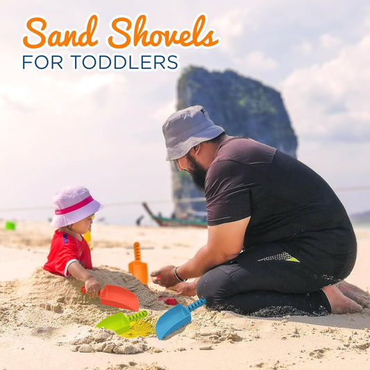 4E's Novelty Sand Shovel for Kids Bulk, 12 Pack Heavy Duty Plastic Beach Shovels - for Planting, Toddler Digging & Garden Tool, Sandbox Toys, End of Year Student Gifts from Teacher