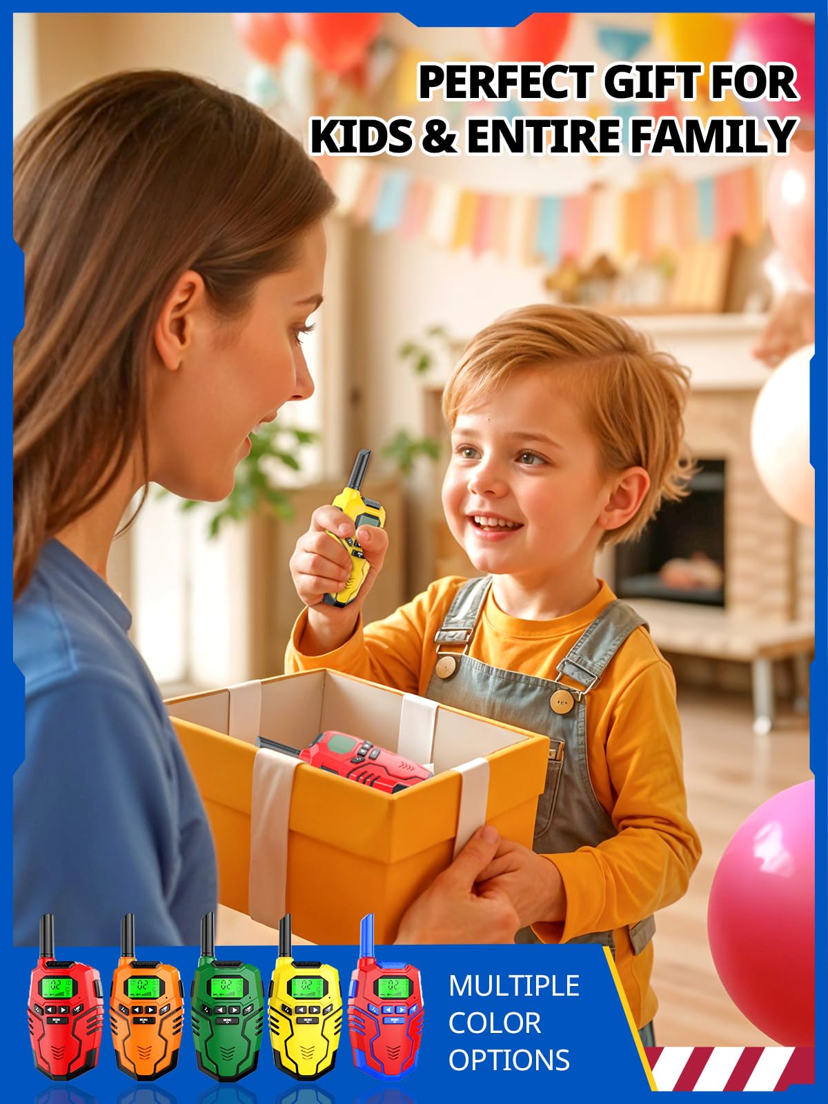 Inspireyes Walkie Talkies for Kids Rechargeable, Long Range 2 Way Radio, Outdoor Camping Games Toy Birthday Xmas Gift for Boys Age 7-12, 2 Pack