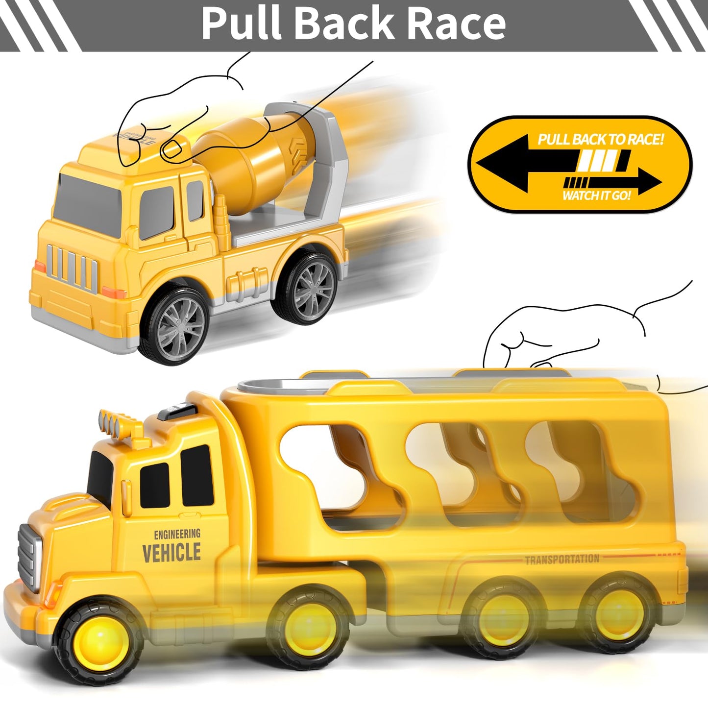 Bennol Construction Truck Toys for Toddler Boy 1 2 3 4 5 Year Old Car Trucks Birthday Gifts Toys for Kids Ages 1-3 3-5 5-in-1 Construction Trcuk with Excavator Crane Mixer Bulldozer