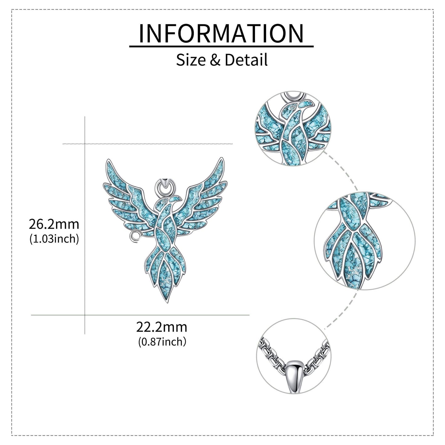 HKPATOP Phoenix Necklace 925 Sterling Silver Turquoise Phoenix Pendant Necklace Animal Jewelry Gifts for Women Men