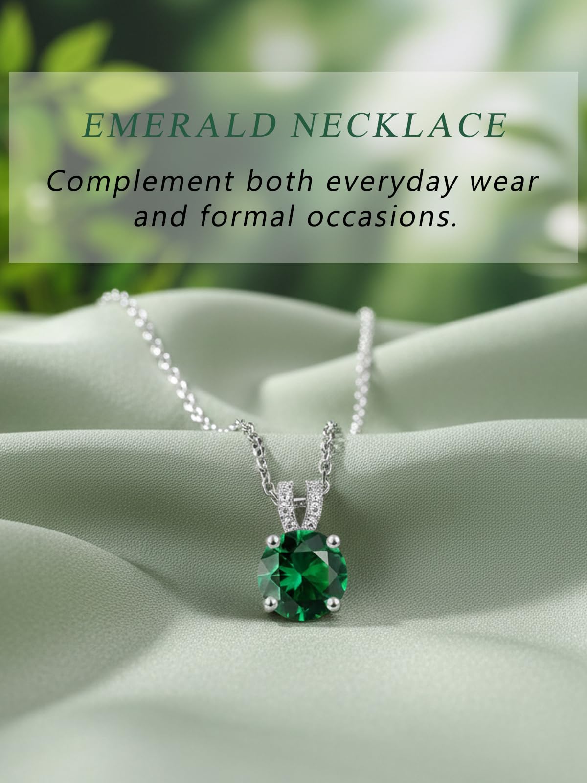 CYW 1 Carat Green Emerald Small Round Necklace for Women 925 Sterling Silver Solitaire Pendant Necklace