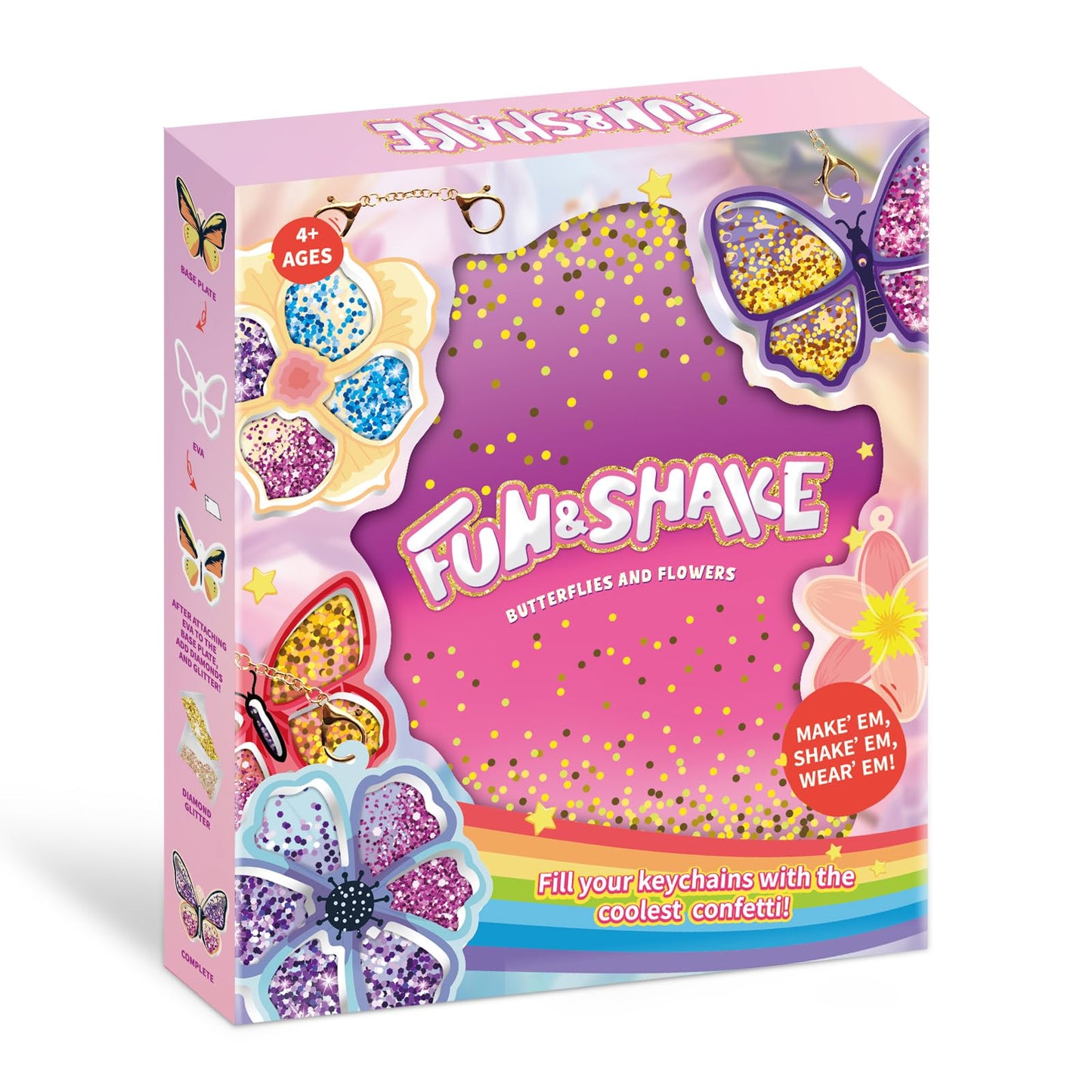 MZYTOZA Fun & Shake DIY Glitter Craft Kit with Keychains for Kids,Art & Craft Activity,Creative Travel Toy, Party Favors & Valentine's Gift for Ages 4-9