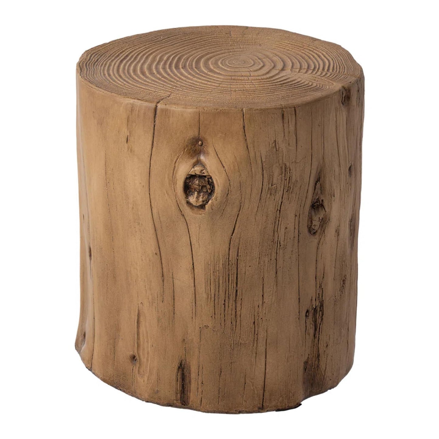 SUNBURY Outdoor Stump Side Table, Faux Wooden Concrete Side Table, Tree Stump Wooden Stool, Patio End Table, Round Outdoor Accent Drum Table, Light Brown Ottoman or Plant Stand