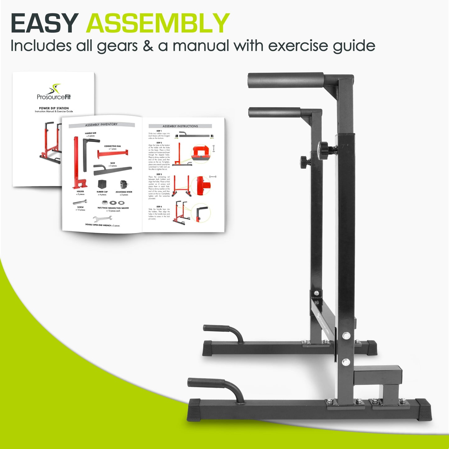 ProsourceFit Power Dip Station Adjustable Height Upper Body Equipment for Home Gym