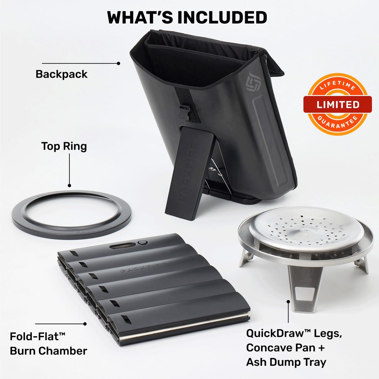 PACKFIRE Portable Fire Pit for Camping - Folds Flat into Packable Carrying Case - Smokeless, Stainless Steel & Aluminum - Perfect for Car, Truck or RV