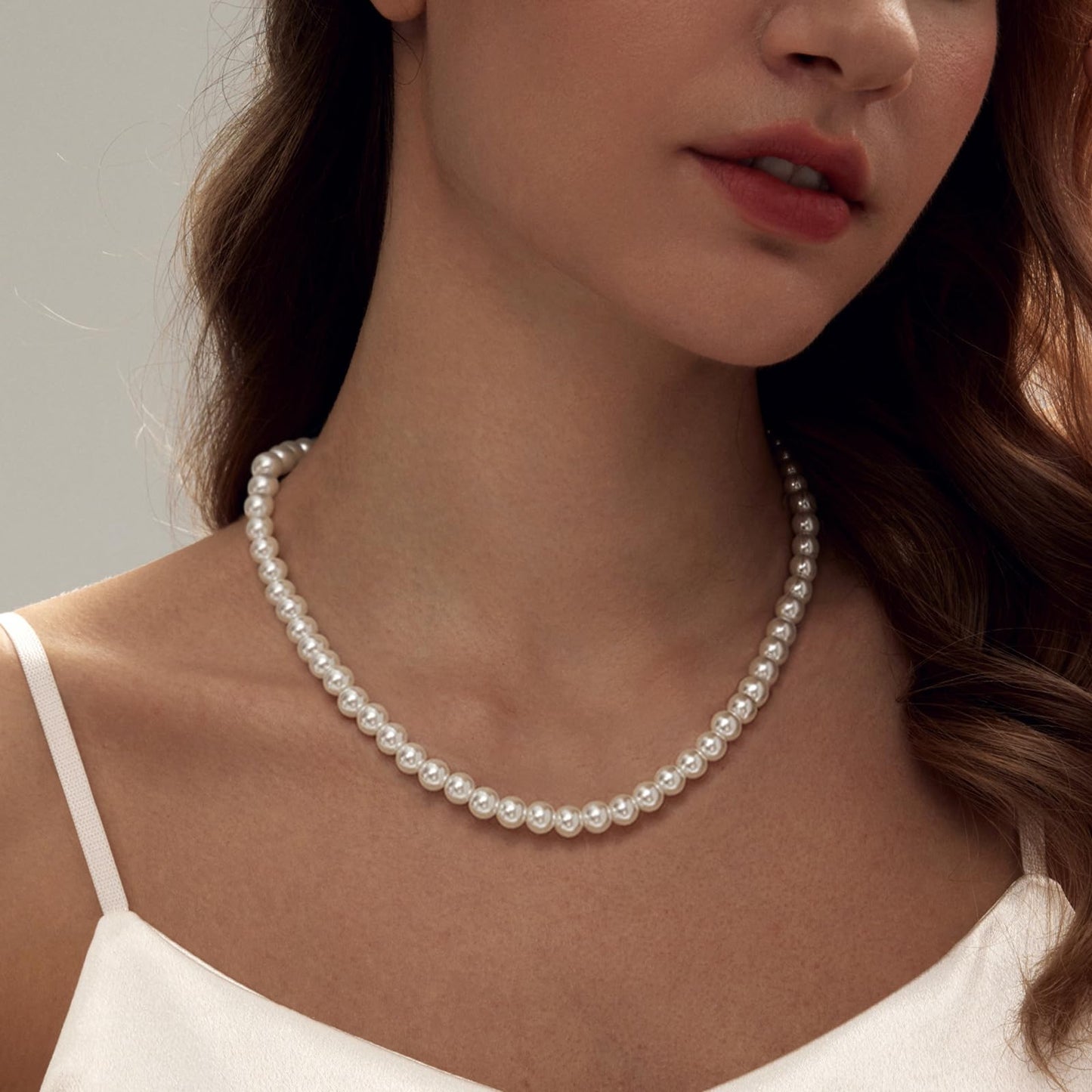 Zeffy Pearl Necklace for Women, 8MM Dainty Round Imitation Pearl Choker Wedding Delicate Jewelry for Women Simple Bridesmaid Jewelry Gifts(16"+2")