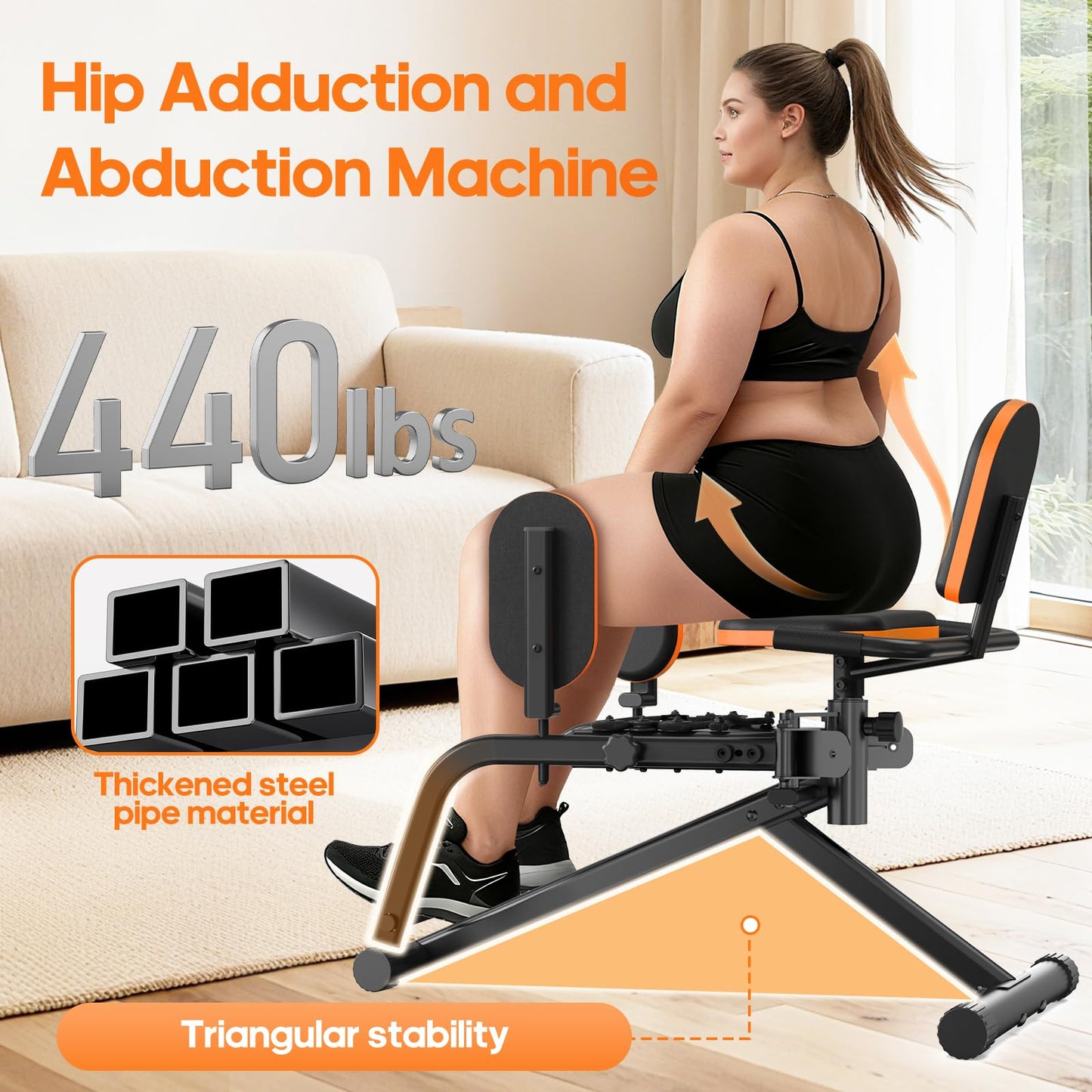 HXD-ERGO Hip Abductor/Adduction Machine for Home Gym, 6-Level Glute Machine & Thigh Workout Equipment, Booty Builder with Plush Padding, Compact Leg Exercise Euipment for Women & Men (Orange)